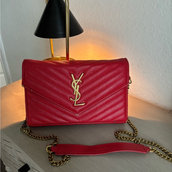 Yves Saint Laurent Red Crossbody Bag with Gold Accents - Picture 1 of 5